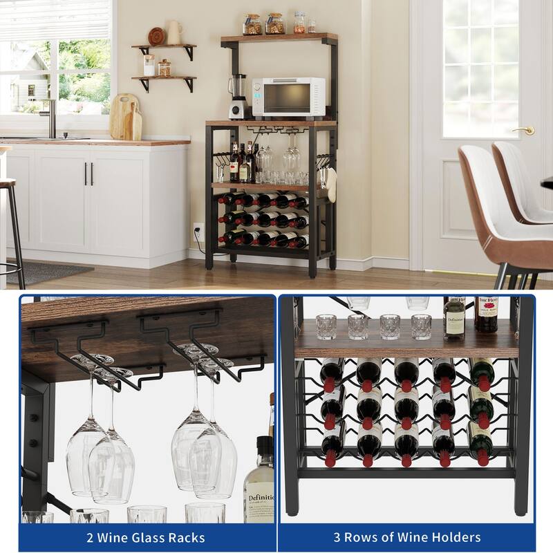 Moasis Kitchen Microwave Bakers Stand with Wine Rack