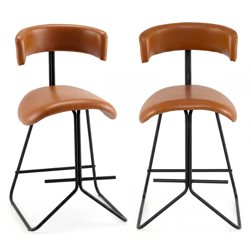 Gymax Modern Counter Height Stools Set of 2 w/Curved Padded Back &