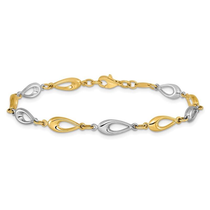 Curata 10k Two Tone Gold Polished Pear shape Bracelet 7.5 Inch