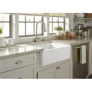 Austen Crisp White Fireclay 24" Single Bowl Farmhouse Apron Front Undermount Kitchen Sink and Drain