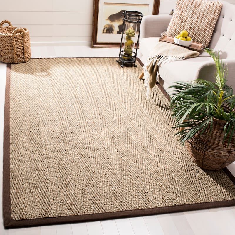 SAFAVIEH Natural Fiber Oceana Herringbone Seagrass Rug - 8' x 10' - Natural/Dark Brown