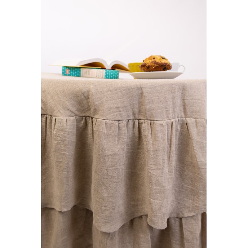 Cottage Home French Ruffle Linen Round Tablecloth