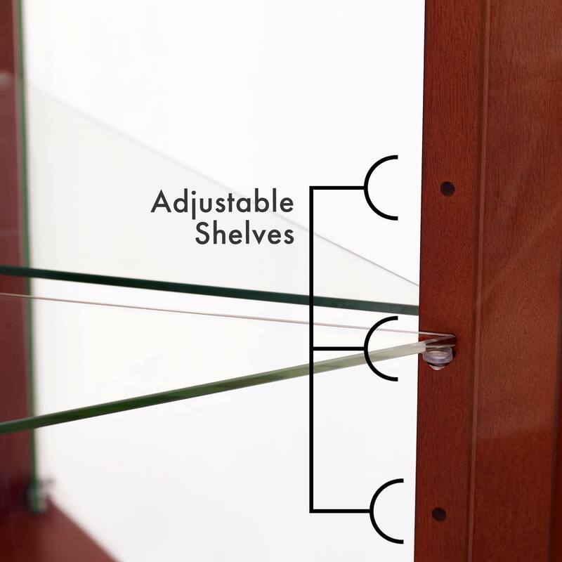 Corner Curio Cabinet with Lights, Floor Standing Display Cabinet with Adjustable Tempered Glass Shelves & Mirrored Back