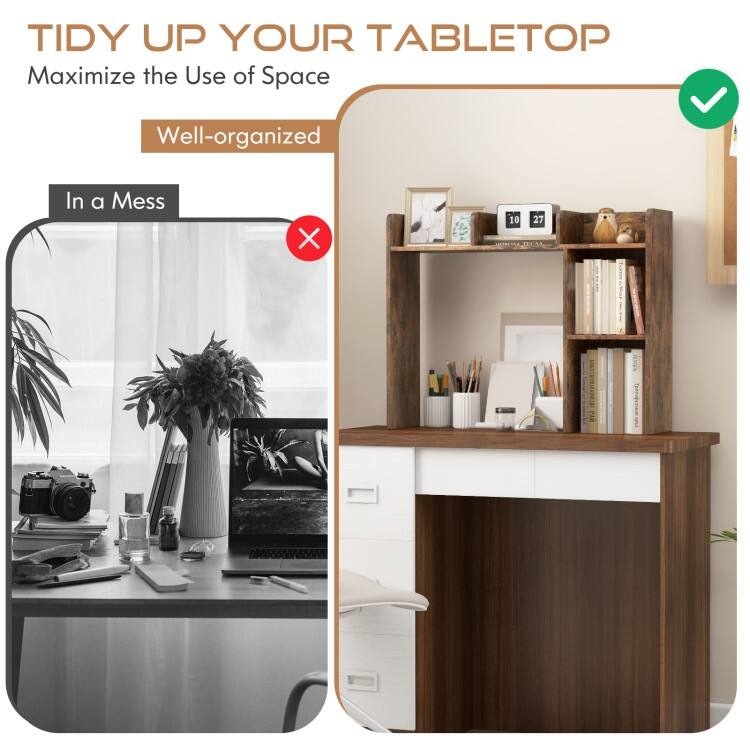 3-Tier Multipurpose Desk Bookshelf with 4 Shelves