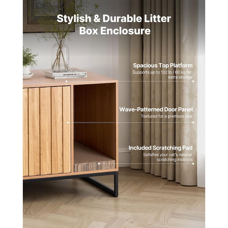 Natural Wooden Cat Litter Box Cabinet with Doors and Odor Control for Home Storage - 31.50 x 20.08 x 22.36 in