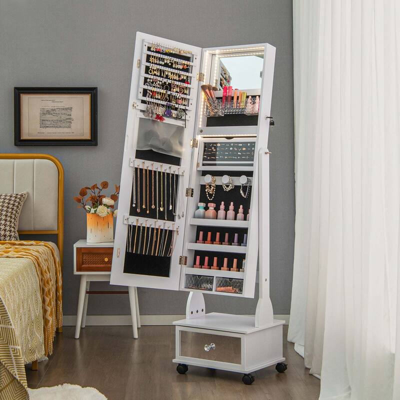 Costway Jewelry Cabinet Armoire Full-Length Mirror Lockable with - See Details