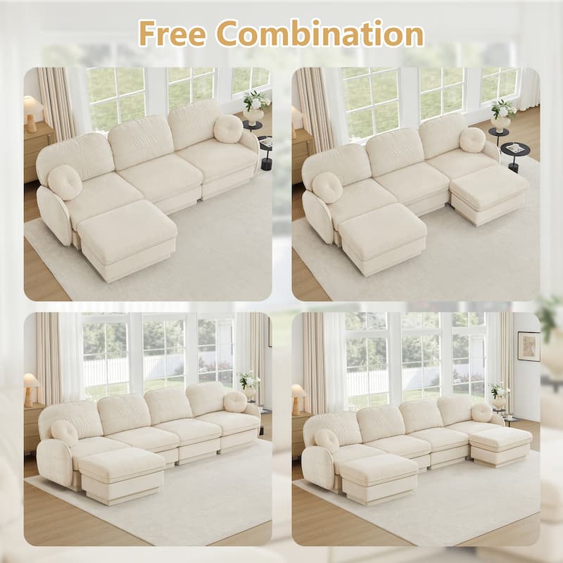 GDFStudio Alden Voss 137" Chenille Cloud 4-Seater Sofa with Quilted Back Cushions, Deep Seat