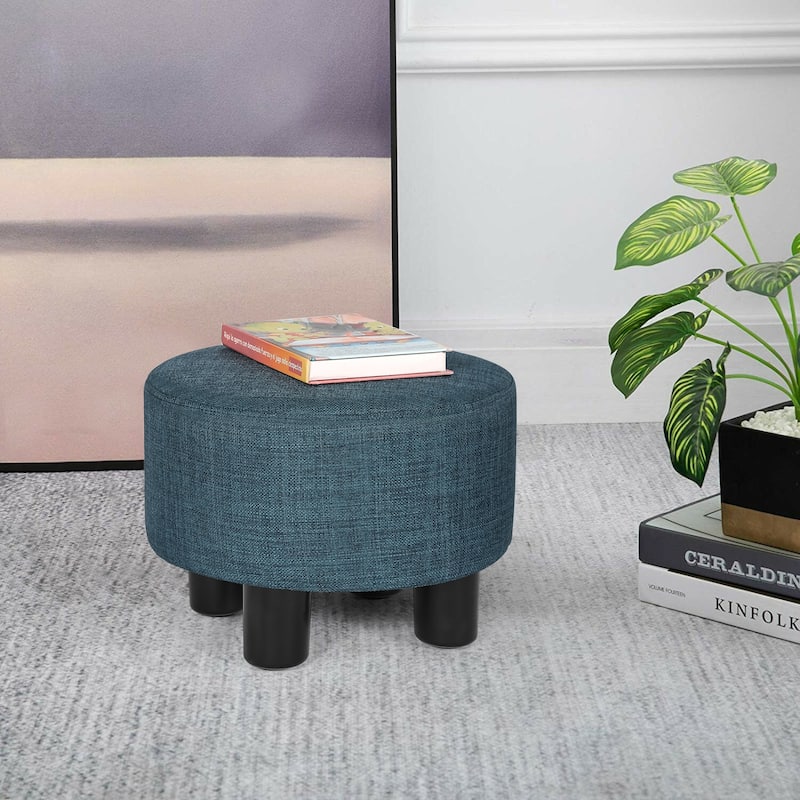 Adeco Round Ottoman Fabric Footrest Modern Padded Chair Footstool