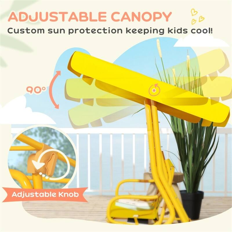 Yellow Steel Kids Swing Chair with Adjustable Canopy and Safety Seatbelt - 44.1" L x 29.5" W x 47.2" H