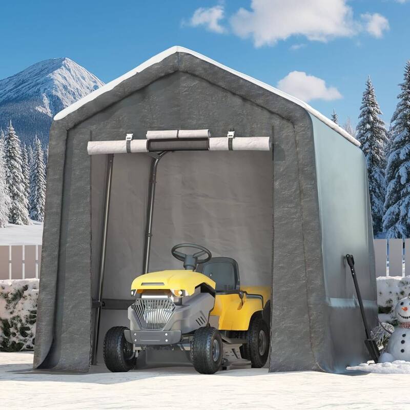 7x10 FT Portable Outdoor Storage Shed, Carport for Motorcycle, Firewood, Garden and Tools - 7X10 Ft - Grey