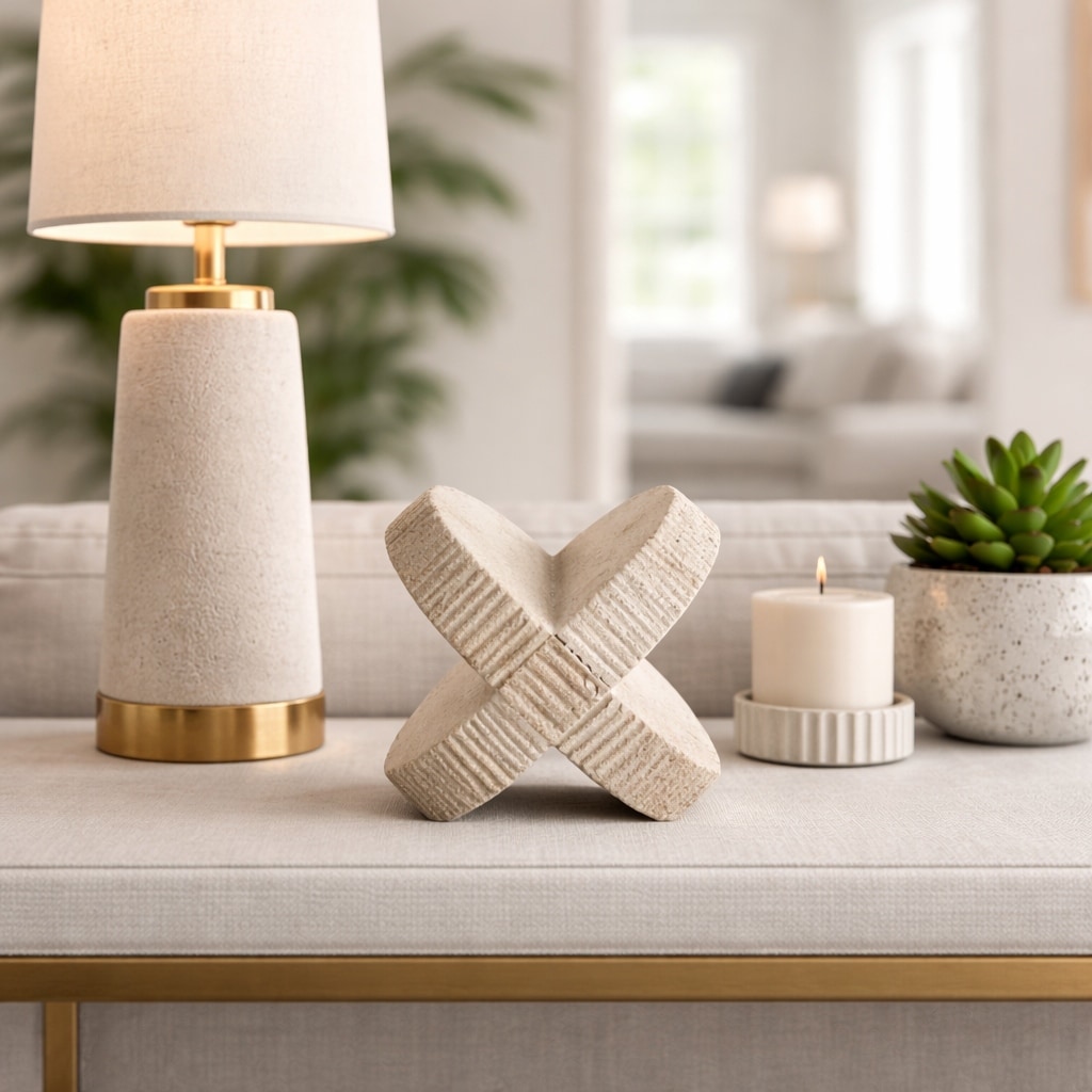 Decorative Object - Ivory Stone Cross-Shaped Textured