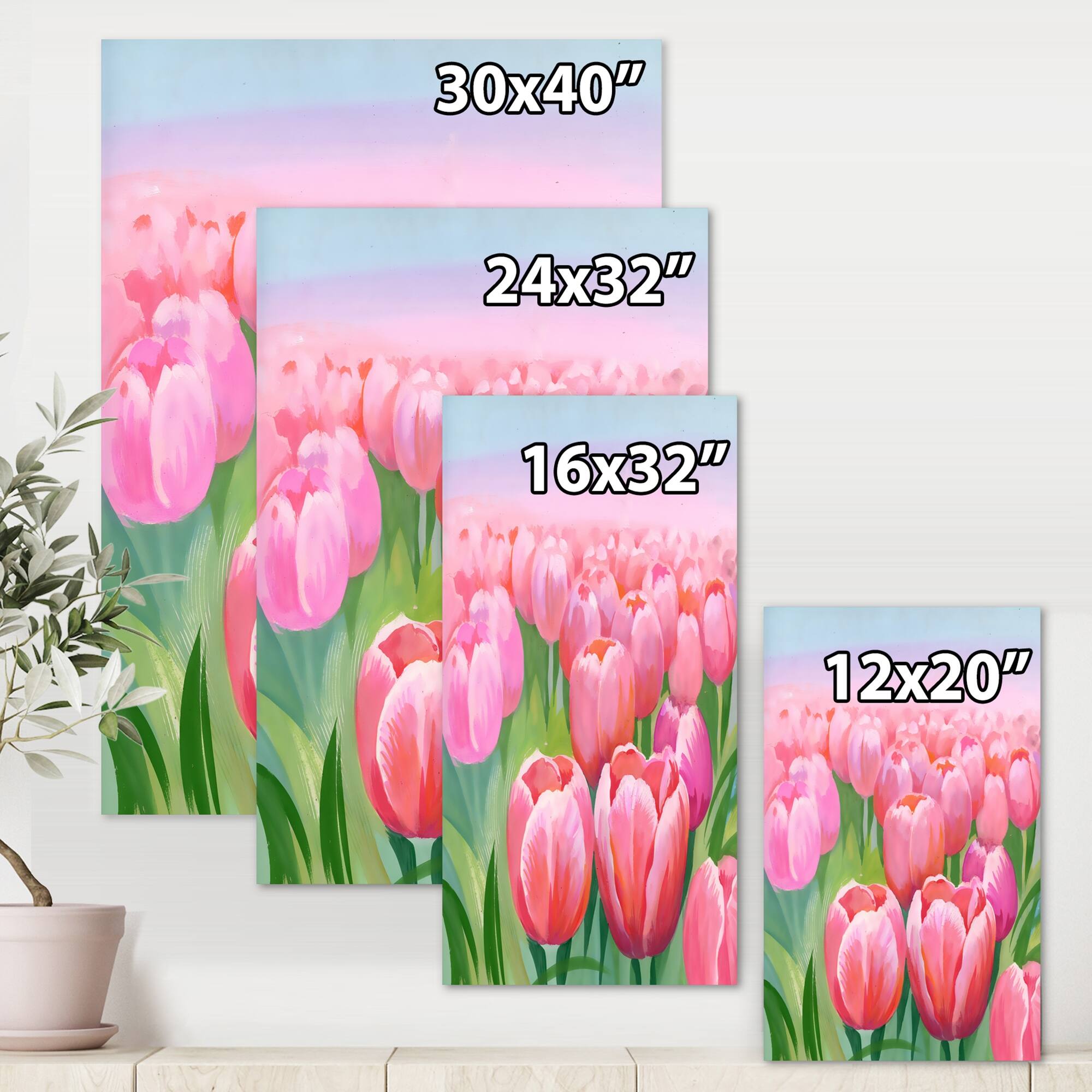 Designart "Field of Pink Tulips" Traditional Canvas Wall Art Print