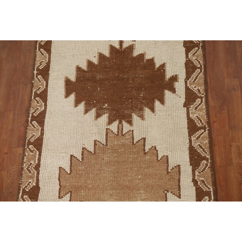 Anatolian Turkish Runner Rug Handmade Beige Wool Carpet - 3'4"x 12'7"