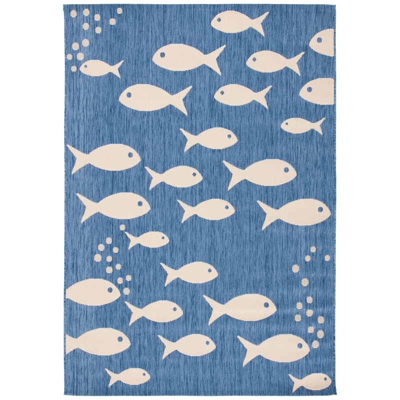 SAFAVIEH Courtyard Ragne Indoor/ Outdoor Waterproof Patio Backyard Rug - 2' x 3'7" - Blue/Beige