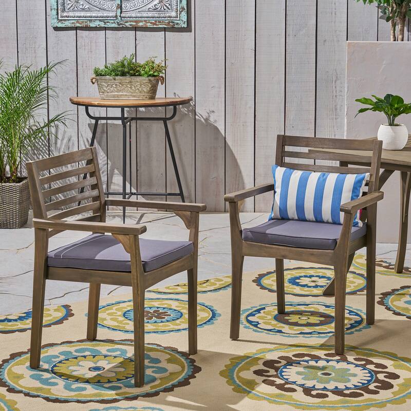 Roomfitters 2-Piece Outdoor Dining Chairs, Acacia Wood and Wicker Hybrid Seating with Water-Resistant Cushions