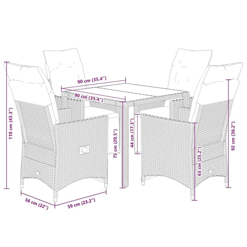 vidaXL Patio Bistro Set with Cushions Outdoor Furniture Brown Poly Rattan