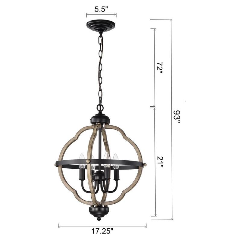 Allario 4 Light Antique Distressed Wood Candle Style Metal Chandelier