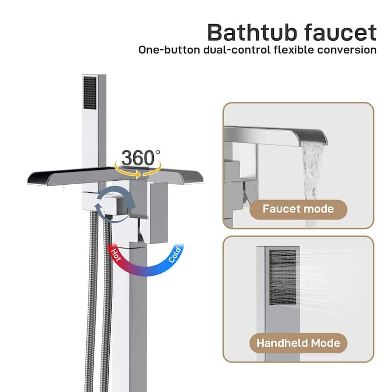 Freestanding Bathtub Faucet, Floor-Mount Tub Filler Chrome