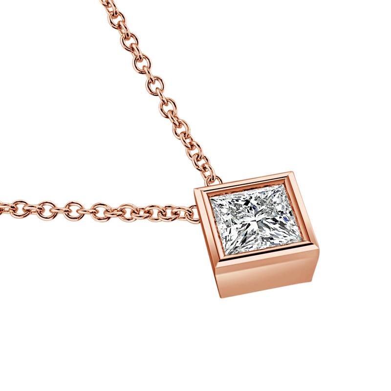 Auriya 14k Gold 3/4ctw Solitaire Princess-cut Diamond Necklace (I-J, VS1-VS2) - 0.75CT - White I-J