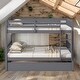 preview thumbnail 1 of 34, Rubber Wood 2 In 1 Full Over Full Bunk Bed with Twin Size Trundle,Kids Bed Design Dark Grey