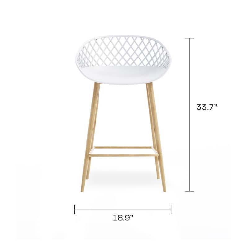 Kurv™ Mid-Century Modern Counter Stool with Steel Legs for Indoors or Outdoors - Set of 2