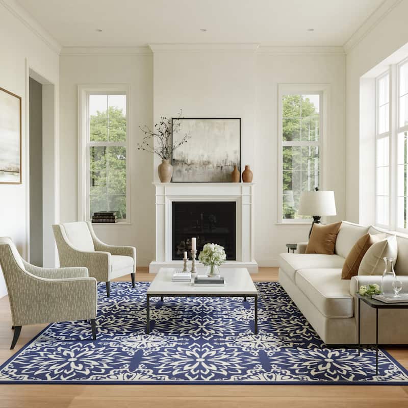 Nourison Jubilant Floral Medallion Area Rug - 6' x 9' - Navy/Ivory