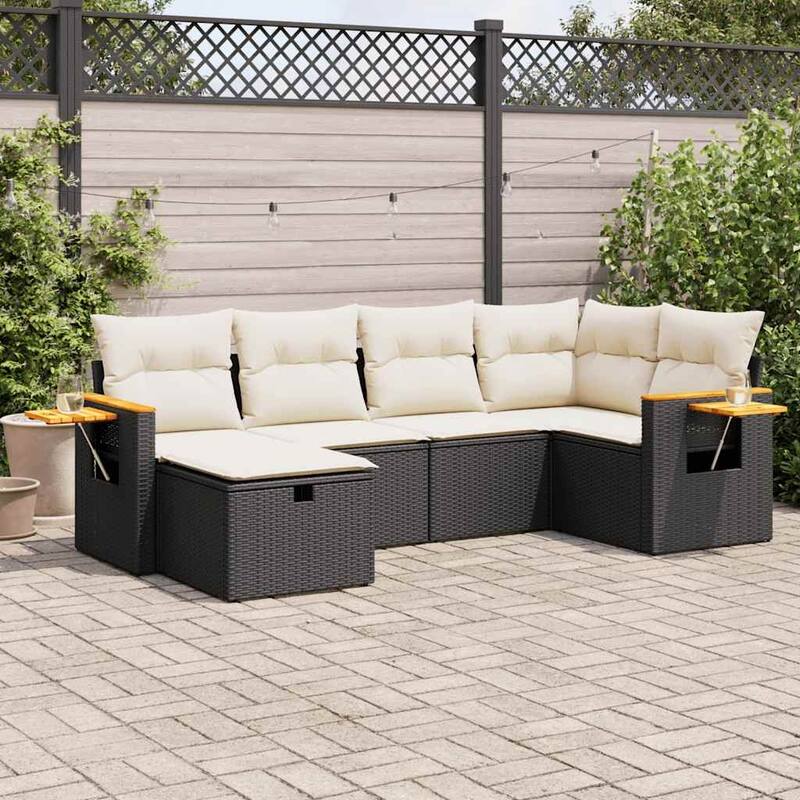 vidaXL Patio Sofa Set with Cushions Outdoor Conversation Furniture Poly Rattan - Black and cream without table - form2 - 21.7 x 21.7 x 14.6 in