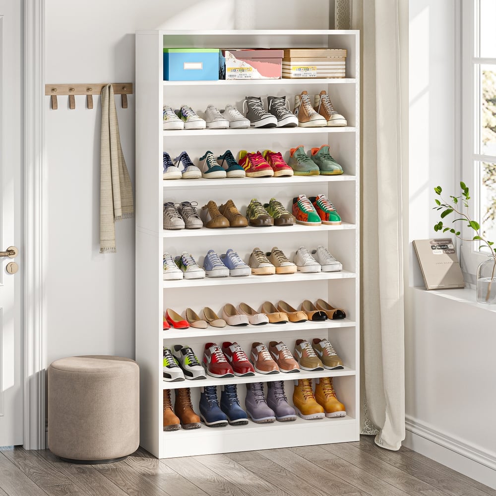 Wood Shoe Cabinet, Freestanding Shoe Storage Cabinet, Open Storage Shoe Organizer Entryway Shoe Rack Cabinet