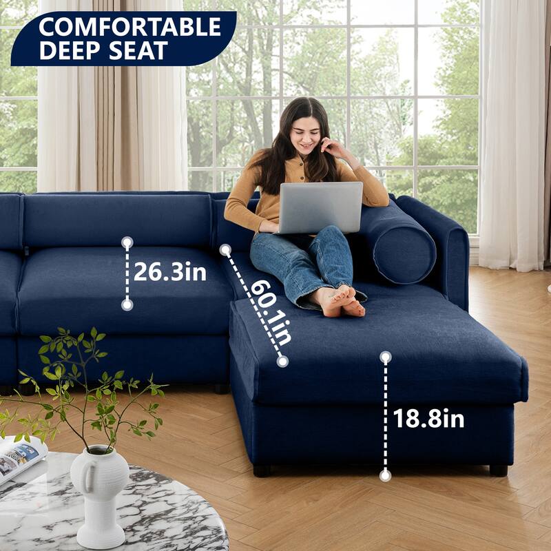 Upholstered Leisure Couch with Hidden Storage, Luxurious Sectional Sofa for Living Room, 75.5" Chenille Loveseat with 2 Ottomans
