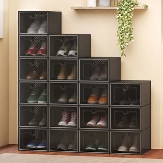 Moasis  Shoe Organizer Box, 18 PCS Large Shoe Storage Stackable Shoe Box Rack Containers Drawers - 18PCS