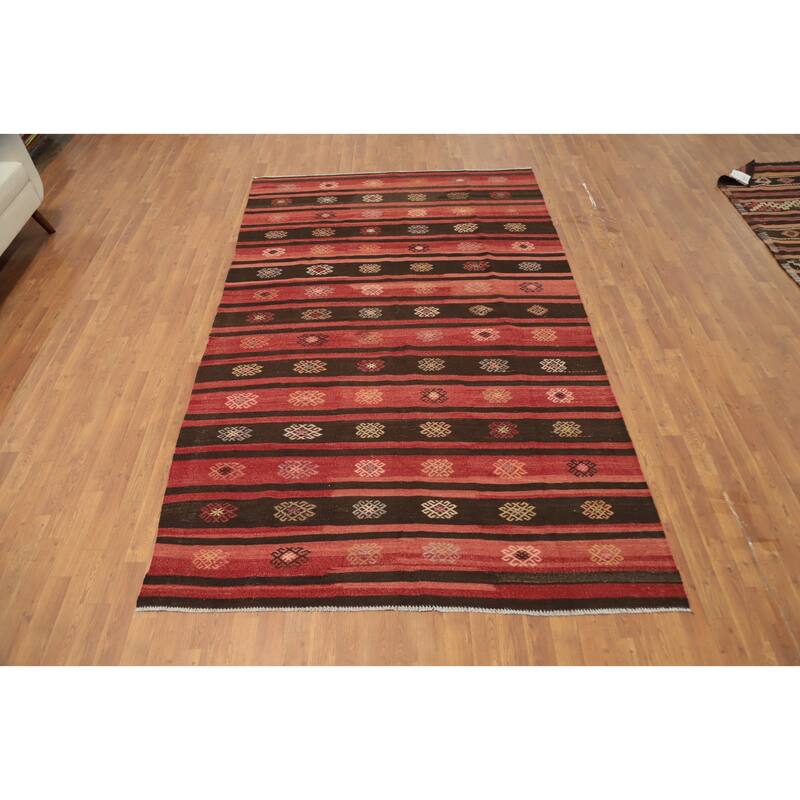 Hand Woven Oriental 100% Wool Carpet Southwestern Tribal Multi-Colored Kilim Area Rug - 9' 9'' X 5' 11''