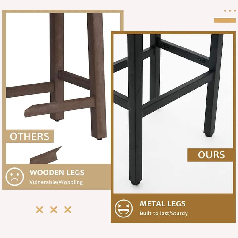 XINMICS Bar Stools, 27 Inches Modern Counter Height Bar Stools, Metal Legs Backless Upholstered Saddle Stool Chair