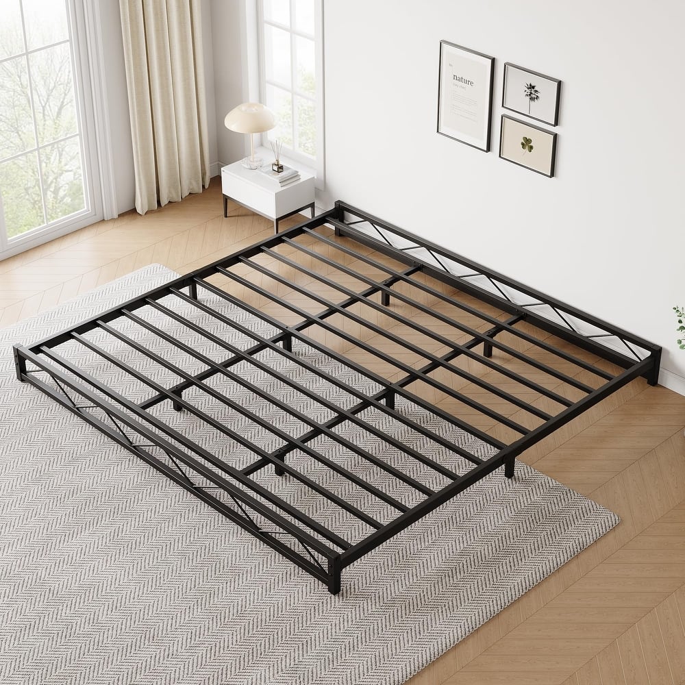 Black 6 Inch Metal Platform Bed Frame with Wavy Pattern