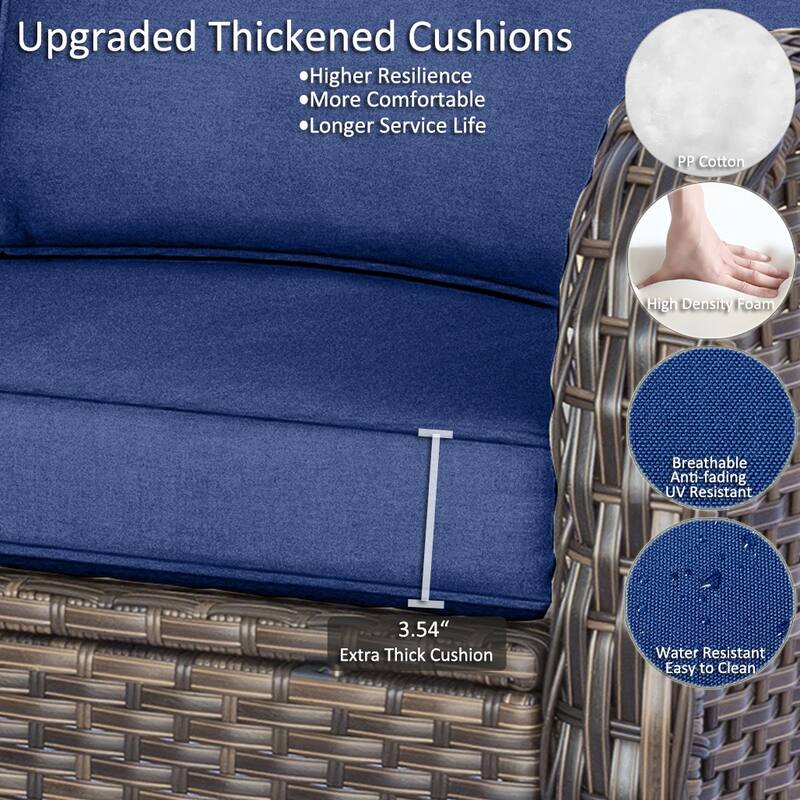 6 Piece Outdoor Wicker Patio Conversation Sofa Sets with Swivel Chairs