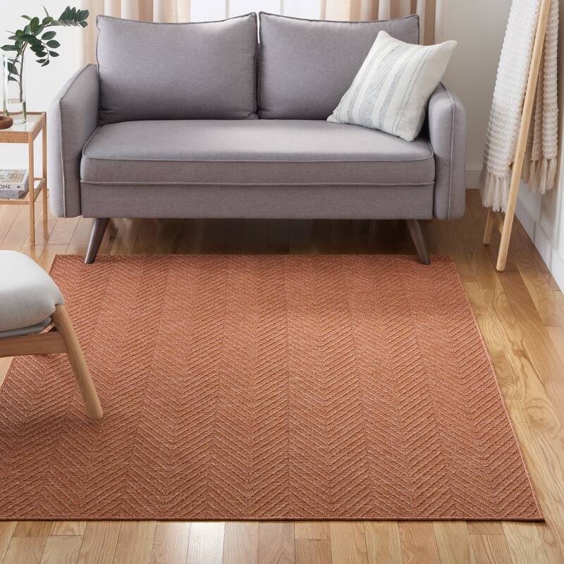 TOWN & COUNTRY BASICS Pax Herringbone Textured Solid Machine Washable Area Rug Rust - 9'10"x14'