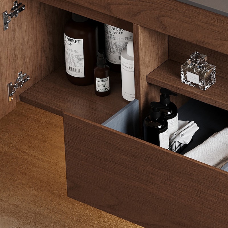 47.24'' Single Bathroom Vanity with Stone Top, Solid Wood, Dark Gray Stone Top