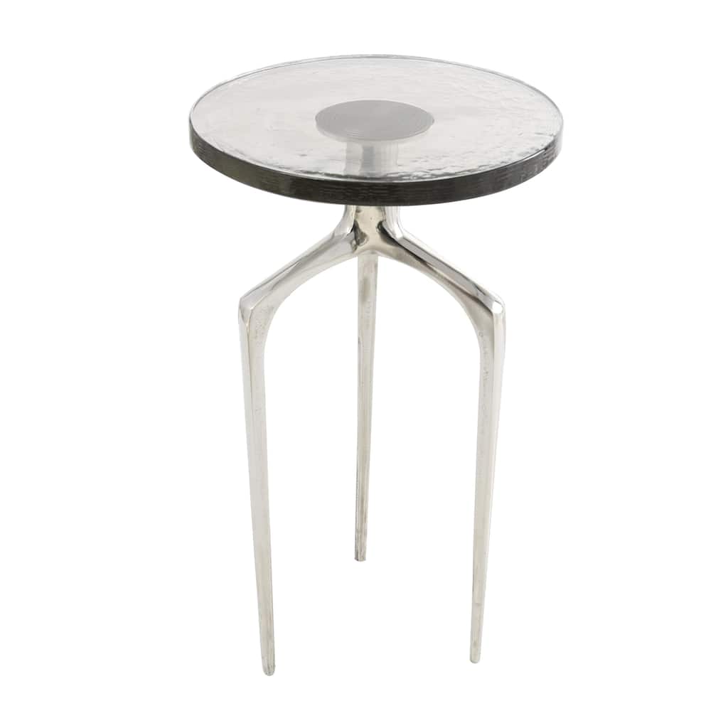 Aluminum Metal Small Tripod Accent Table with Textured Glass Tabletop - Silver, Gold or Black - Roche River Decor