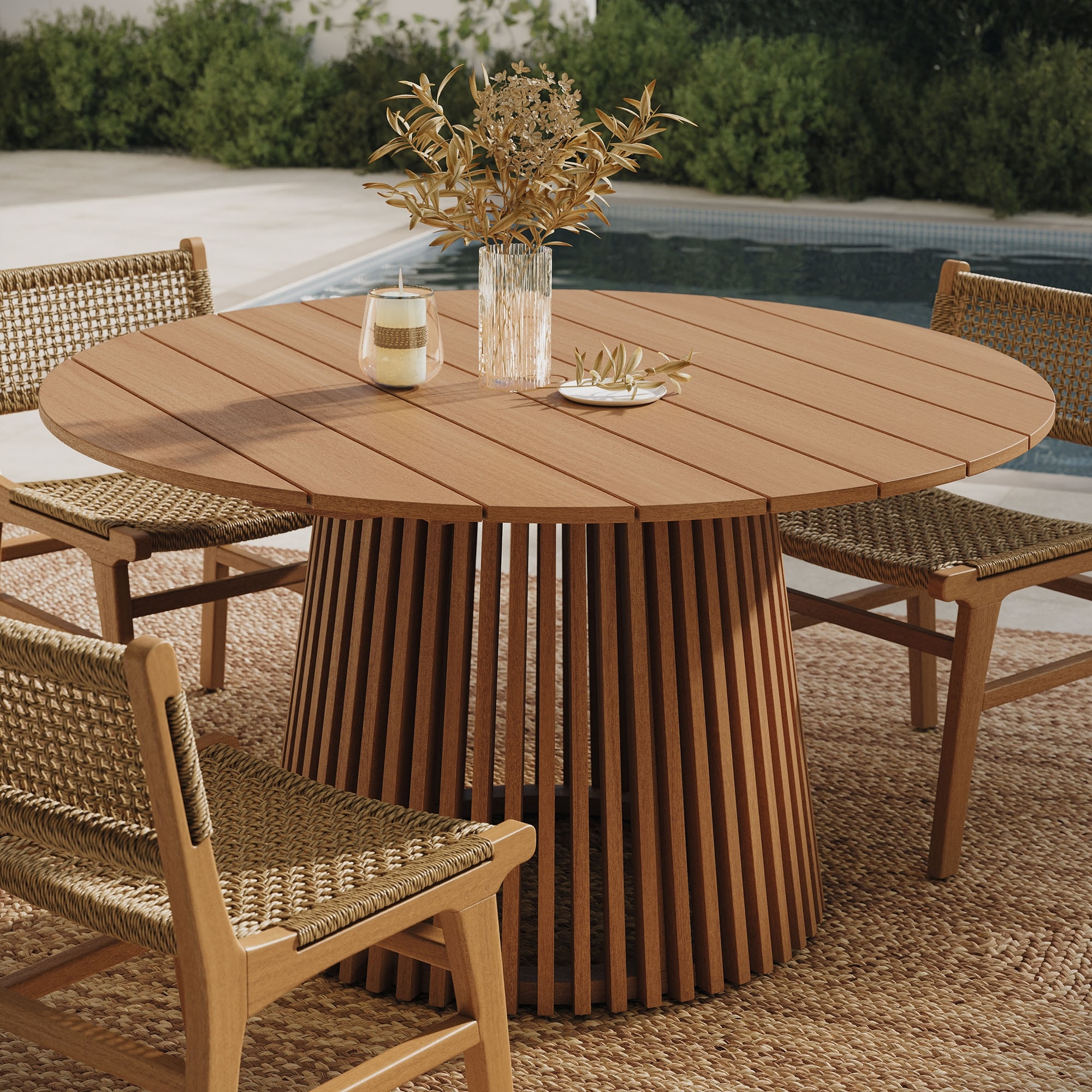 Lane 55 Inch Round Outdoor Teak Wood Dining Table