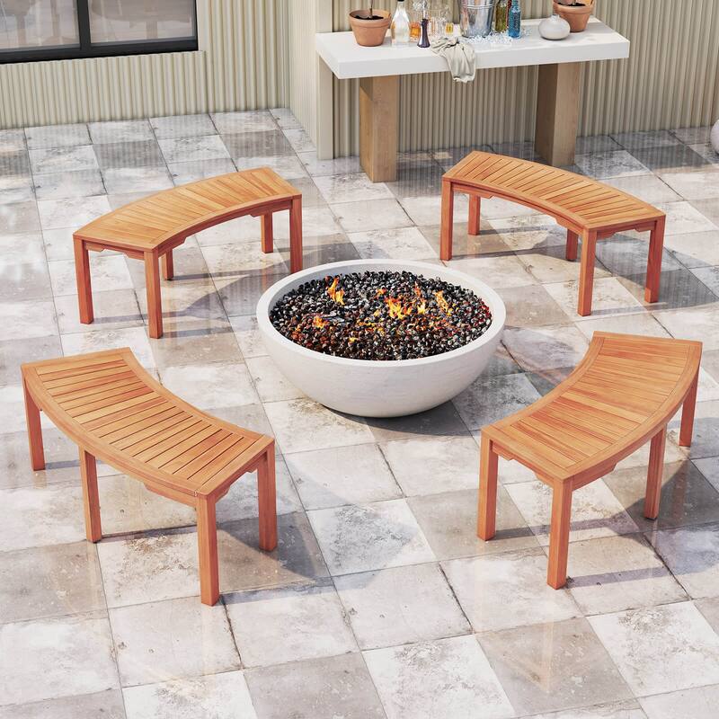 Costway 1/2/4 PCS Outdoor Curved Bench with Slatted Seat Wrap Around - See Details
