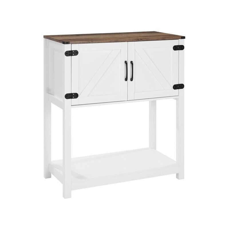 3-Tier White Bar Cabinet with Magnet Doors and Bottom Open Storage Shelves Ideal for Coffee Machine or Toaster