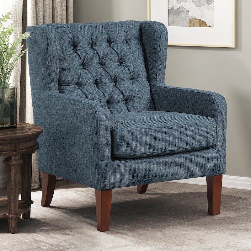 Clark 30" Modern & Contemporary Textured Fabric Button-Tufted Wing Back Accent Chair