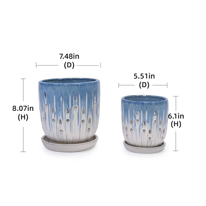 Set of 2 Ceramic Flowerpot with Drainage Hole