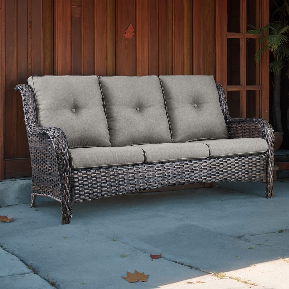 Gymojoy Patio Sofa PE Wicker 3-Seat Sofa