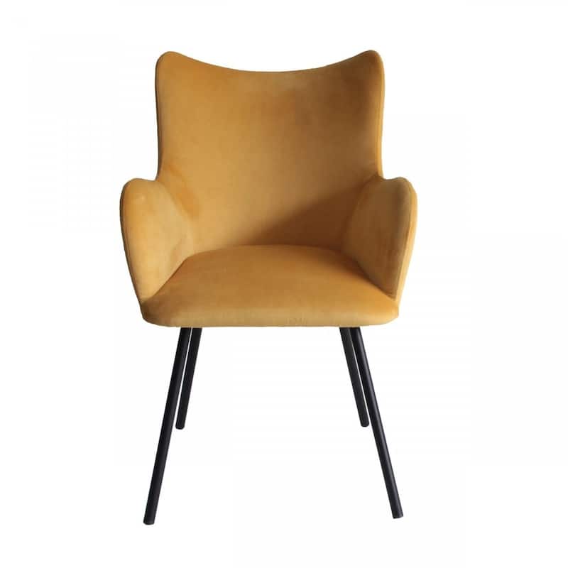 Yellow Velvet Wing Back Metal Armchair with Black Legs for Dining Room - 25" x 23" x 35" (D x W x H)