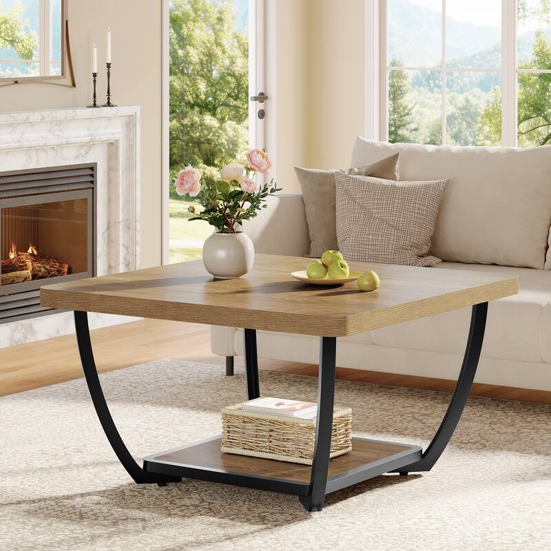 31.5" Square Coffee Table, 2-Tier Accent Center Cocktail Table