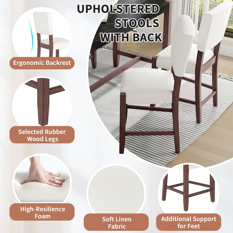 5-Piece Counter Height Dining Table Set, Faux Marble Bar Table And 4 Upholstered-Seat Chairs, Mid-Century Modern Dining Set