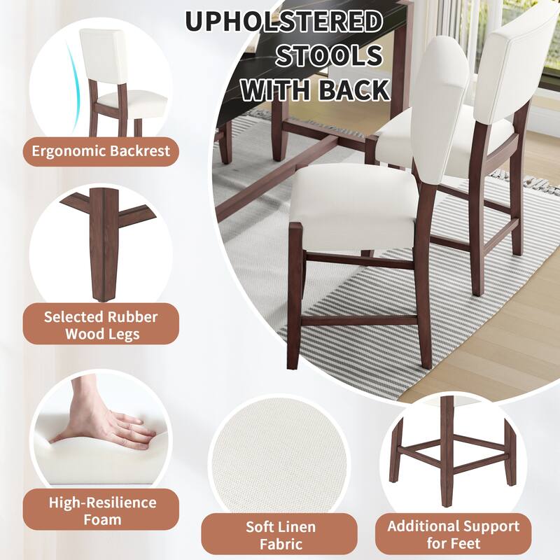 5-Piece Counter Height Dining Table Set with Faux Marble Top, Table and 4 Upholstered Chairs for Kitchen or Dining Room