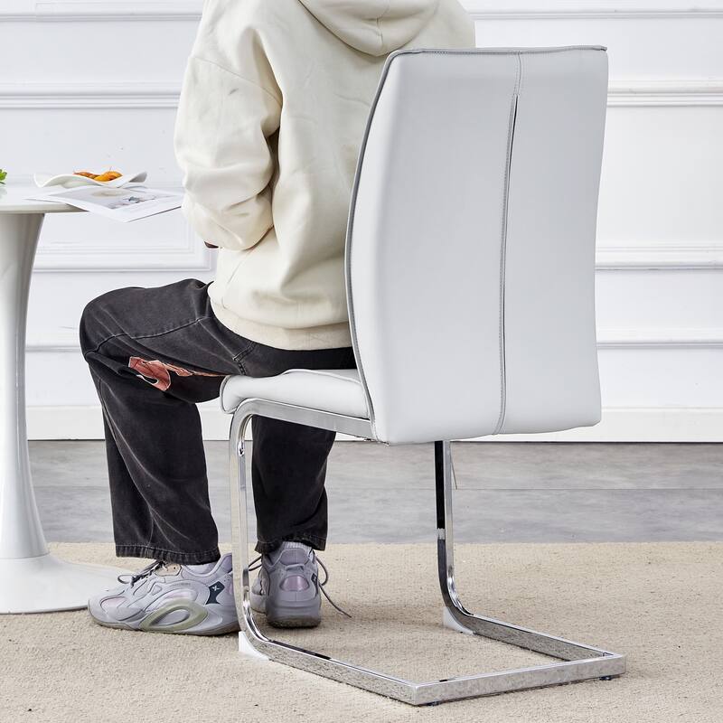 8 Piece PU High Elastic Dining Chair With High Backrest, Cushion, Silver Metal Legs For Dining Room Kitchen Living Room Bedroom