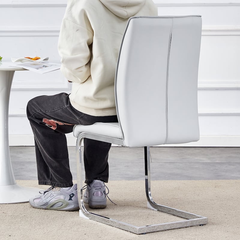 Roomfitters Arch Dining Chairs with White PU and Silver Arched Legs, Modern Upholstered Set of 4 for Home