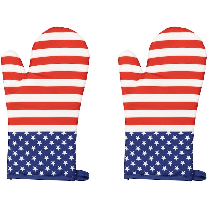 Set of 2 Stars and Stripes Americana Oven Mitts 13.75"